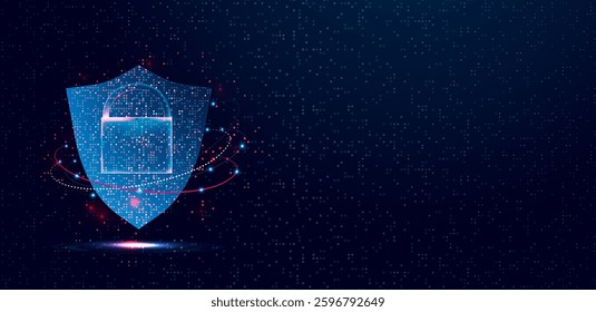 Cyber security attach. Data protection with shield, vector editable	