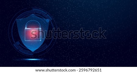 Cyber security attach. Data protection with shield, vector editable	