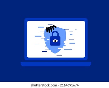 Cyber security attacked by hacker leads to security problem, illustration about cyber privacy in glitch style