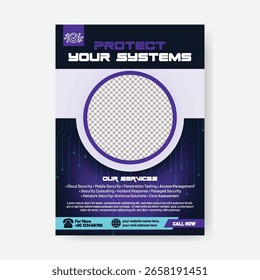 Cyber security awareness a4 vertical poster or flyer vector template, Digital technology security service flyer, poster, leaflet and brochure cover design