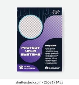Cyber security awareness a4 vertical poster or flyer vector template, Digital technology security service flyer, poster, leaflet and brochure cover design