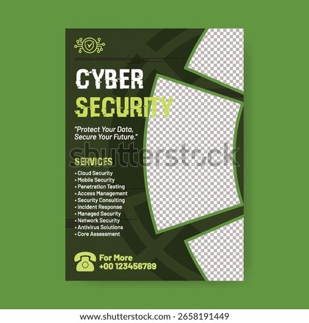 Cyber security awareness a4 vertical poster or flyer vector template, Digital technology security service flyer, poster, leaflet and brochure cover design