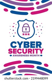Cyber Security Awareness Month. Celebrated annual in October to raise awareness about digital security and empower everyone to protect their personal data from digital forms of crime. Vector poster