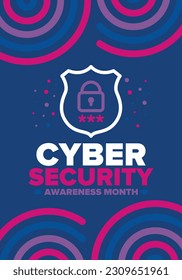 Cyber Security Awareness Month. Celebrated annual in October to raise awareness about digital security and empower everyone to protect their personal data from digital forms of crime. Vector poster