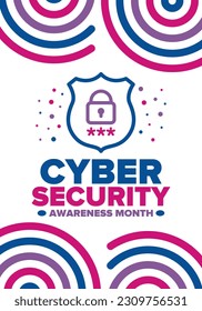 Cyber Security Awareness Month. Celebrated annual in October to raise awareness about digital security and empower everyone to protect their personal data from digital forms of crime. Vector poster