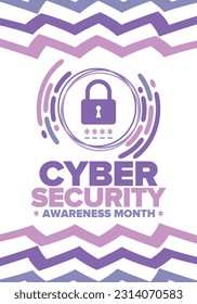 Cyber Security Awareness Month. Celebrated annual in October to raise awareness about digital security and empower everyone to protect their personal data from digital forms of crime. Vector poster