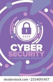 Cyber Security Awareness Month. Celebrated annual in October to raise awareness about digital security and empower everyone to protect their personal data from digital forms of crime. Vector poster