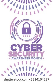 Cyber Security Awareness Month. Celebrated annual in October to raise awareness about digital security and empower everyone to protect their personal data from digital forms of crime. Vector poster