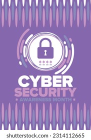 Cyber Security Awareness Month. Celebrated annual in October to raise awareness about digital security and empower everyone to protect their personal data from digital forms of crime. Vector poster