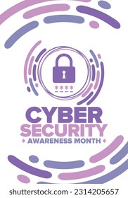 Cyber Security Awareness Month. Celebrated annual in October to raise awareness about digital security and empower everyone to protect their personal data from digital forms of crime. Vector poster