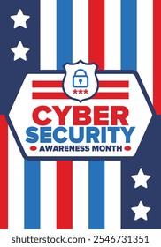 Cyber Security Awareness Month. Celebrated annual in October to raise awareness about digital security and empower everyone to protect their personal data from digital forms of crime. Vector poster