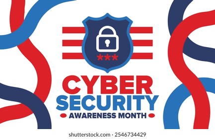 Cyber Security Awareness Month. Celebrated annual in October to raise awareness about digital security and empower everyone to protect their personal data from digital forms of crime. Vector poster