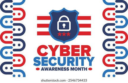 Cyber Security Awareness Month. Celebrated annual in October to raise awareness about digital security and empower everyone to protect their personal data from digital forms of crime. Vector poster