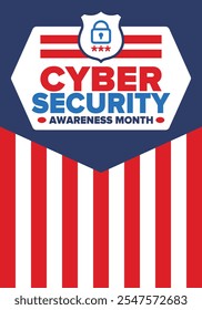 Cyber Security Awareness Month. Celebrated annual in October to raise awareness about digital security and empower everyone to protect their personal data from digital forms of crime. Vector poster