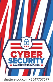 Cyber Security Awareness Month. Celebrated annual in October to raise awareness about digital security and empower everyone to protect their personal data from digital forms of crime. Vector poster