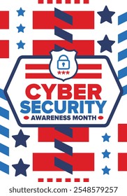 Cyber Security Awareness Month. Celebrated annual in October to raise awareness about digital security and empower everyone to protect their personal data from digital forms of crime. Vector poster