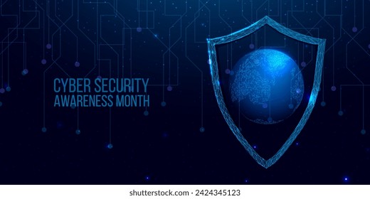 Cyber Security Awareness Month. Cyber security, world protection concept with globe map. Futuristic abstract vector illustration.