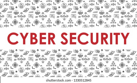 Cyber Security background (16x9 ratio). Slide template for presentations with icons set. Banner for website and social media. Contains seamless pattern swatch. Vector design illustration.