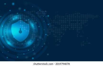 cyber security background with world map.Padlock protection data information.Digital data technology protection.