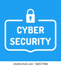 Cyber security. Badge with lock icon. Flat vector illustration on blue background.