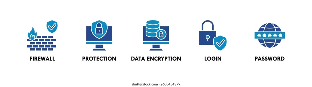 Cyber Security banner web icon vector illustration concept with icon of firewall, protection, data encryption, login, and password