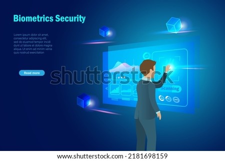 Cyber security, biometric security to access financial transaction. Businessman use hand scanning online connect to business investment global network connecting, financial technology.