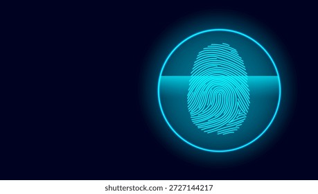 Ciberseguridad Escaneo biométrico Interfaz de huellas dactilares azul brillante con haz de escaneo