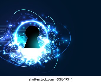 cyber security, Blue abstract hi speed internet technology background illustration. key vector