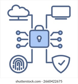 Ilustración vectorial de ícono azul de seguridad cibernética