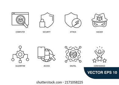 cyber security and brech data web icons set . cyber security and brech data web pack symbol vector elements for infographic web