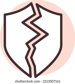 Ciberseguridad rota, ilustración, vector sobre fondo blanco.