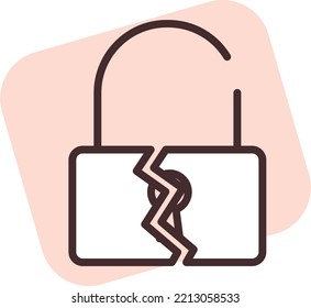 Cyber Security Broken Lock, Illustration, Vector On White Background.