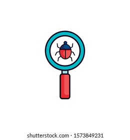 cyber security bug and magnifying glass detailed style vector illustration design