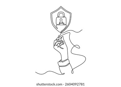 Cyber security business concept, information security and encryption. Technology in business concept. Single line draw design. Vector graphic illustration