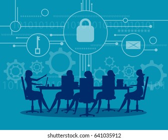 Cyber security. Business meeting security. Concept business technology vector illustration.

