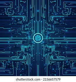 Ciberseguridad mediante análisis de huellas dactilares. Resumen Antecedentes de la tecnología. Ilustración de la tarjeta de circuitos. Concepto gráfico para su diseño.