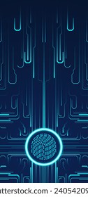 Ciberseguridad mediante análisis de huellas dactilares. Resumen Antecedentes de la tecnología. Ilustración de la tarjeta de circuitos. Concepto gráfico para su diseño.