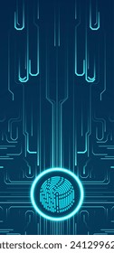 Cyber security by dint of fingerprint scanning. Abstract Technology background. Circuit board illustration. Graphic concept for your design.