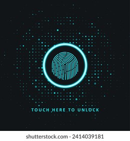 Cyber security by dint of fingerprint scanning. Abstract technology background. Touch here to unlock. Graphic concept for your design