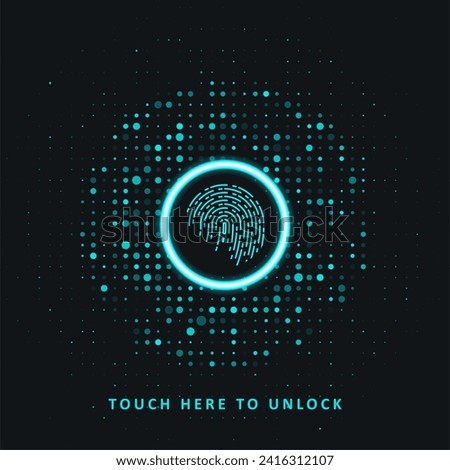 Cyber security by dint of fingerprint scanning. Abstract technology background. Touch here to unlock. Graphic concept for your design