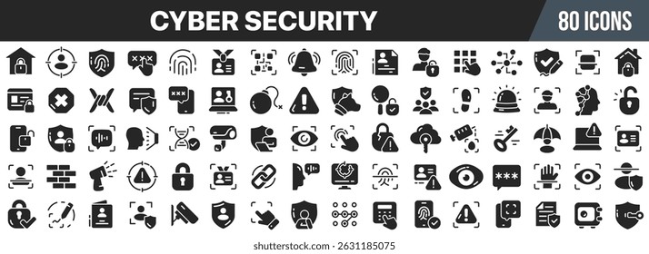 Cyber security care black icons collection. Big UI icon set in a flat design. Vector illustration EPS10