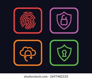 Cyber Security and Cloud Protection Icon Set – Bio-metric, Shield, Sync, Lock