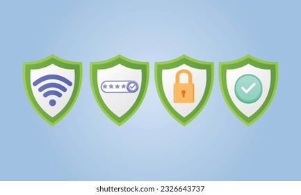 Cyber Security collection. Security cartoon vector illustration. Shield icons. Isolated cartoon vector illustration. Money guarantee. Phone icon set.Vector Design Illustration.