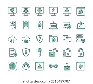 Cyber security color icon set. Data protection, Internet fraud symbol. Secured network icon collection. Technology concept. Vector illustration.