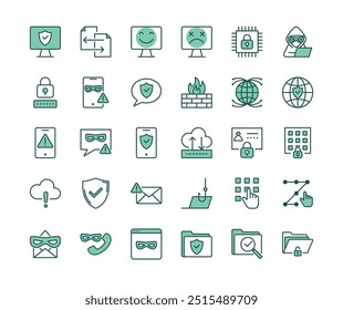 Cyber security color icon set. Data protection, Internet fraud symbol. Secured network icon collection. Technology concept. Vector illustration.