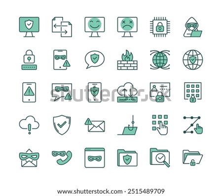 Cyber security color icon set. Data protection, Internet fraud symbol. Secured network icon collection. Technology concept. Vector illustration.