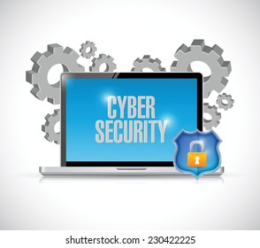 cyber security computer gears and shield. illustration design over a white background