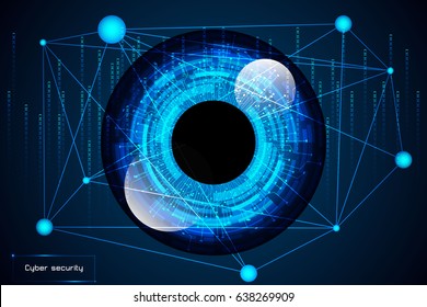 Cyber security concept abstract technology with blue eye digital link, antivirus and safety hi tech background