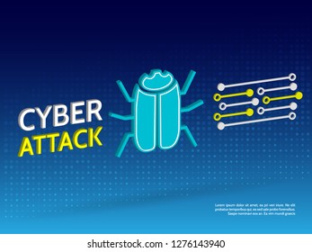 Cyber security concept. Attack of intruders on the network. Isometric hacker bug vector illustration