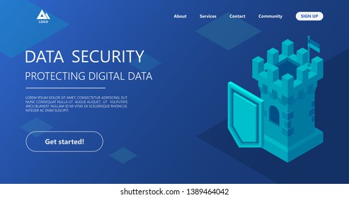 Cyber security concept. Can use for web banner, infographics, hero images. working on digital marketing strategy landing page. Digital marketing, digital technologies concept. Blue.